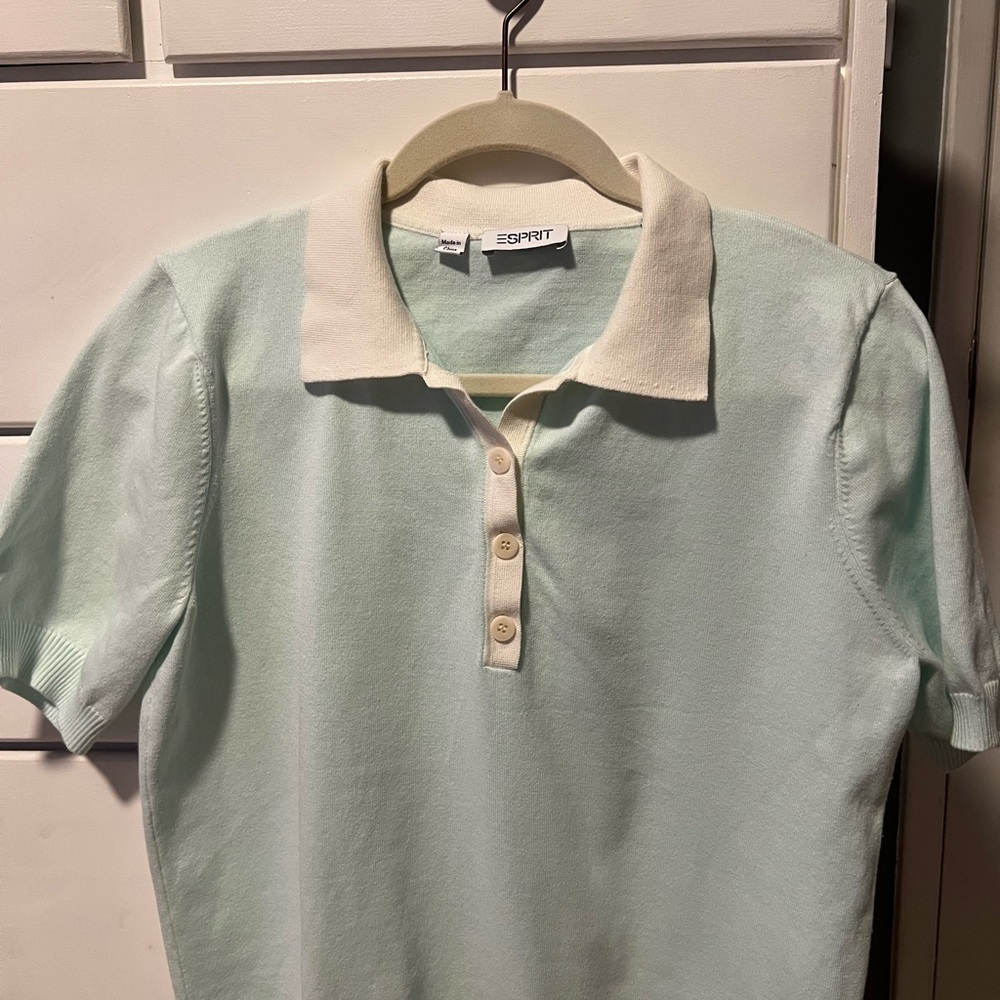 Esprit Light Green Polo with Cream Collar